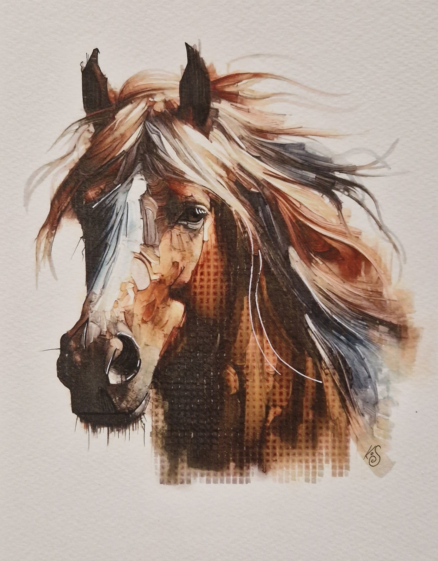 Watercolour pawtrait by Kerrel Deakin of a chestnut horse (Equus ferus caballus).